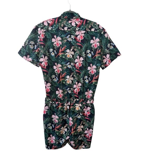 RomperJack Tropical Hawaiian Hibiscus Print Romper Shorts Jumpsuit Size Large - Picture 7 of 10